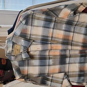 North River Outfitters Shirt Button Down Sz XL Blue/Gray/Peach plaid